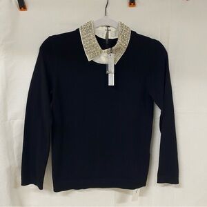 Alice + Olivia Black Embellished Collar Sweater Women’s Small (Hole)